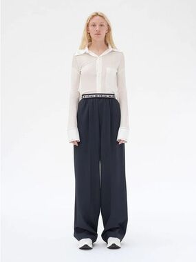 Rare Celine Phoebe Philo AW18 Elastic Logo Waistband Pants Medium Fits FR 38/40